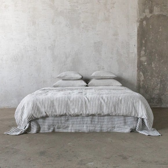 Ticking Striped Linen Flat Sheet in Graphite * Queen, Twin, King and other sizes - Picture 3 of 4